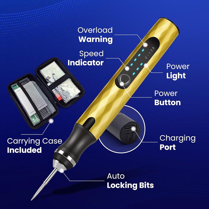 ELK Customizer Engraving Pen for All Materials - 2025 UPGRADED Torque - Rechargeable, Wireless & Beginner Friendly - Engrave 50+ Surfaces - For DIYers & Artists - 30+ Bits & Tools Included - Gold - Image 2